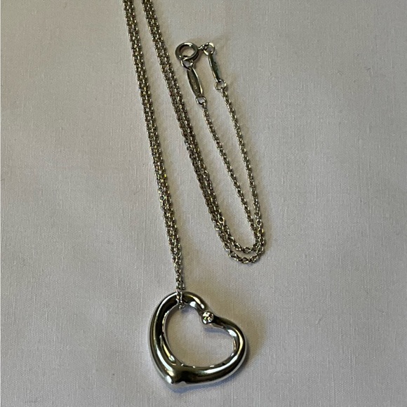 Tiffany & Co. Elsa Peretti Silver Open Heart Diamond Pendant Necklace 18" - Picture 6 of 11